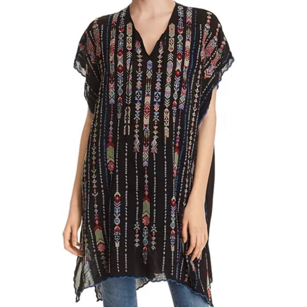 Johnny Was Georgette Relaxed Embroidered Boho Tunic Poncho Size Large